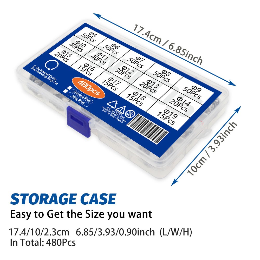 SANJODS C Clip External Circles Snap Retaining Rings Set Stainless Steel Alloy Steel C-Clip Snap Washers 5-19mm Assortment