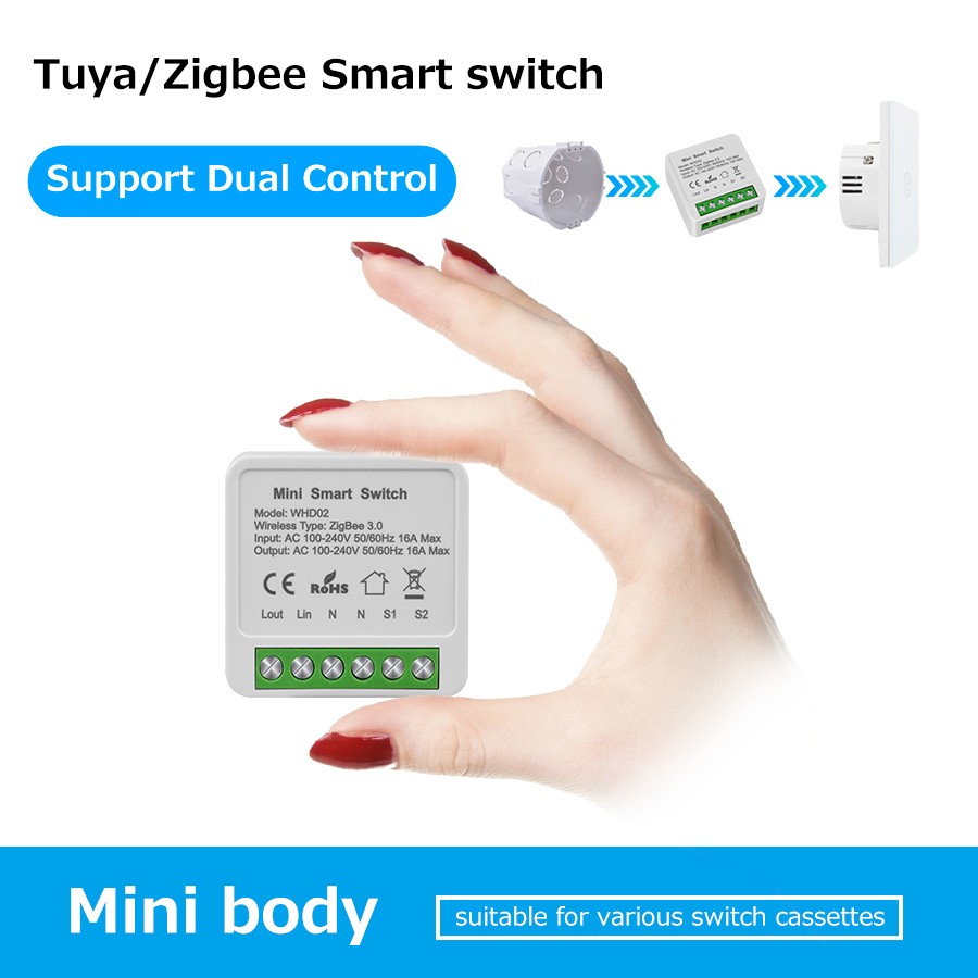 16A zigbee tuya smart small switch smart home 2 way control light switch for mini home county alexa google home