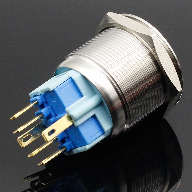 25mm 6V 12V 24V 220V Blue Ring LED Light Momentary/Lock Push Button Switch DPST Metal Industrial Boat Car DIY Switch