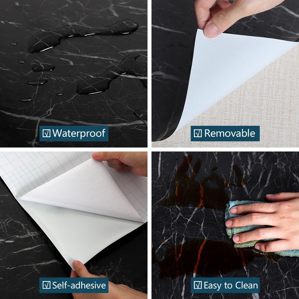 Waterproof Marble Kitchen Walls Home Decor PVC Self Adhesive Wallpaper Contact Film40cm/60cm/80cm Width