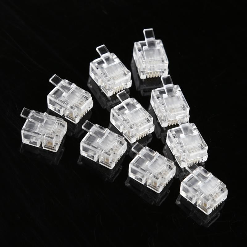 100pcs Crystal Head RJ11 6P 4C Modular Socket Gold Plated Brand New Network Connectors For Mobile Phone Network Cables