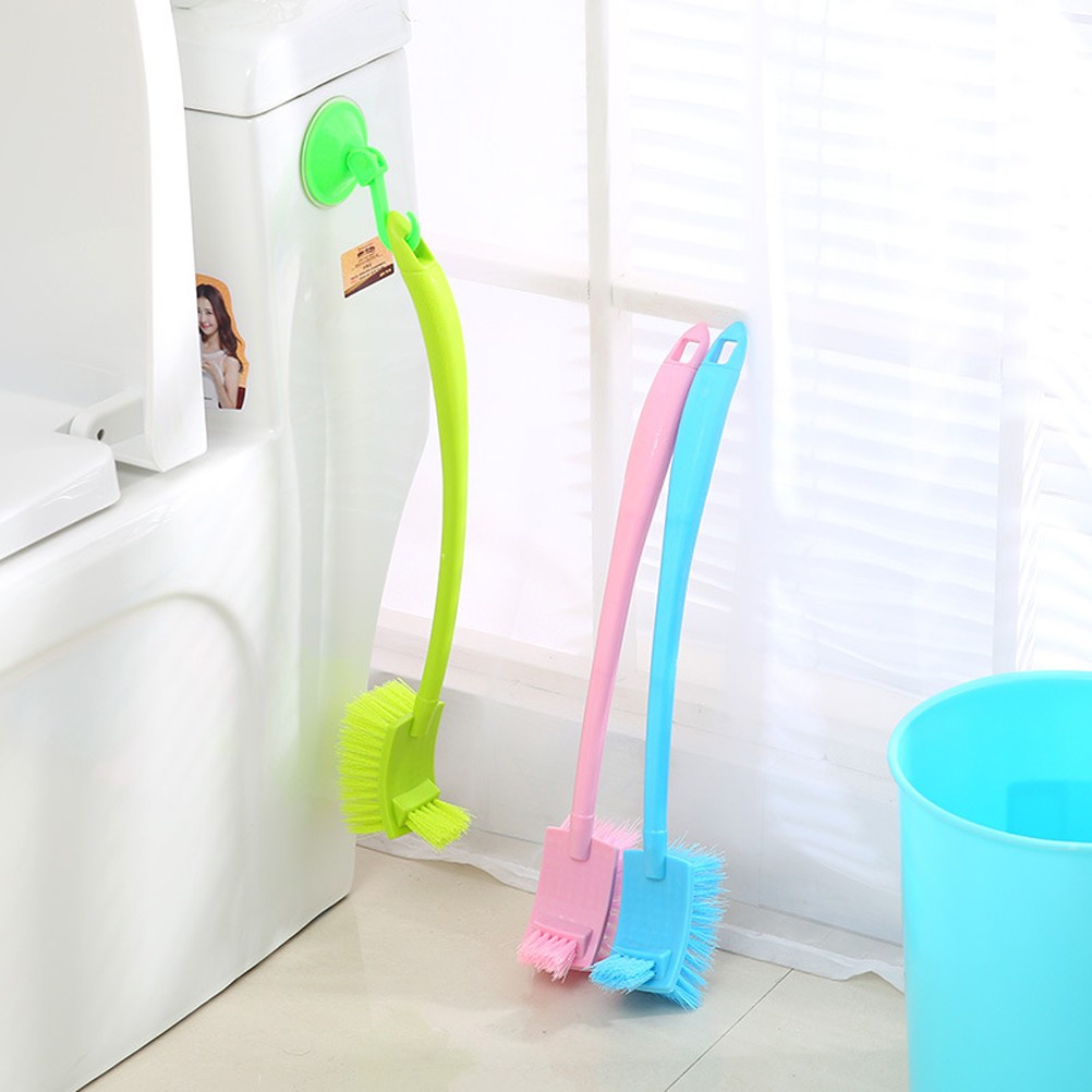 Portable Plastic Toilet Brush Bending Long Handle Bathroom Toilet Bowl Scrub Double Sided Cleaning Brush Bathroom Accessories