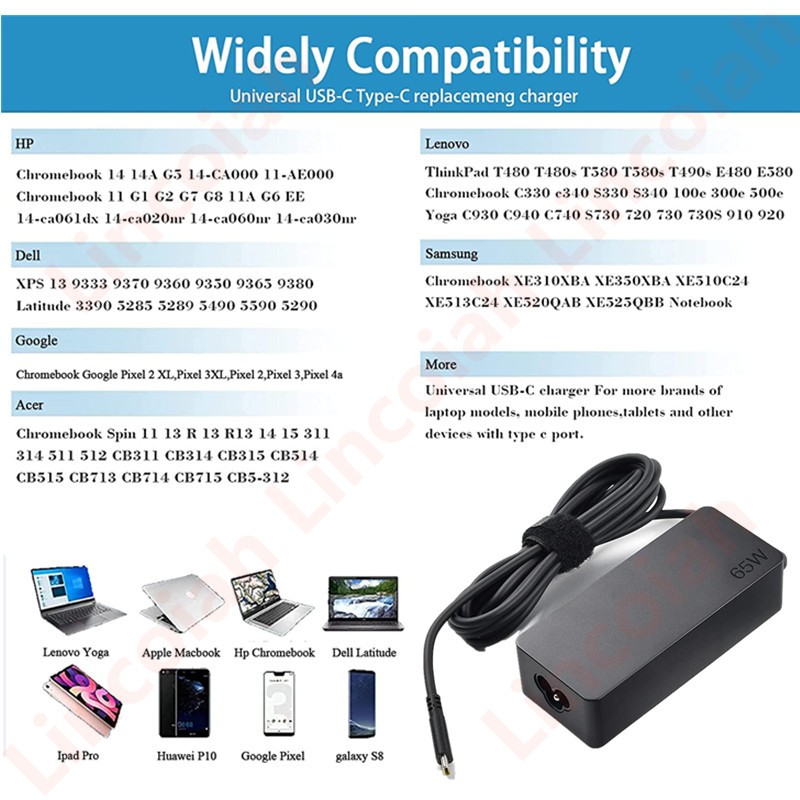 20V 3.25A 65W USB Type C Power Adapter Charger For Lenovo ThinkPad X1 Carbon Yoga X270 X280 T580 P51s P52s E480 E470 s2 Mobile