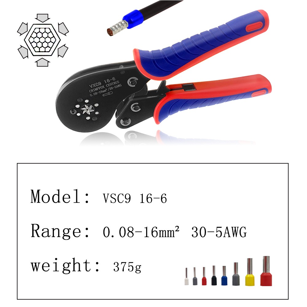 Insulated Wire Connector Terminal Crimping Terminal Cold Crimping Insulated Terminal Crimping Tool 16-6/6-4 Wire Stripper D1