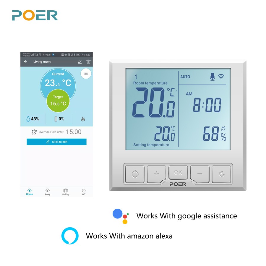 Wifi Smart Thermostat Temperature Controller For Gas Boiler Electric Underfloor Heating Humidity Display Works With Alexa