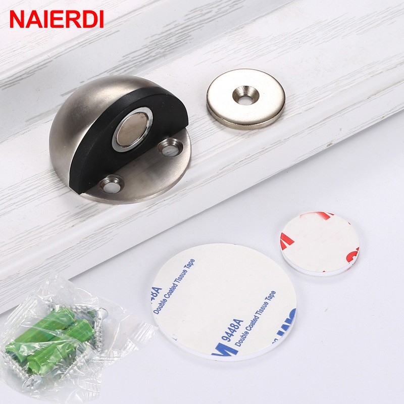 NAIERDI Stainless Steel Rubber Magnetic Door Stopper Non Punching Sticker Hidden Door Holders Floor Mounted Nail-Free Door Stops