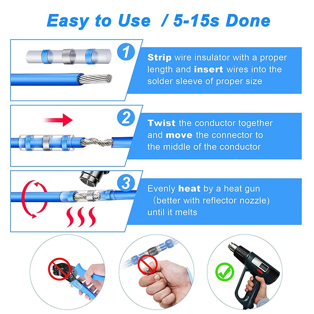 50/100pcs Welding Wire Seal Connectors Welding Sleeve Waterproof Butt Splice Wire Terminals for Marine Cars Boat Wire Joint