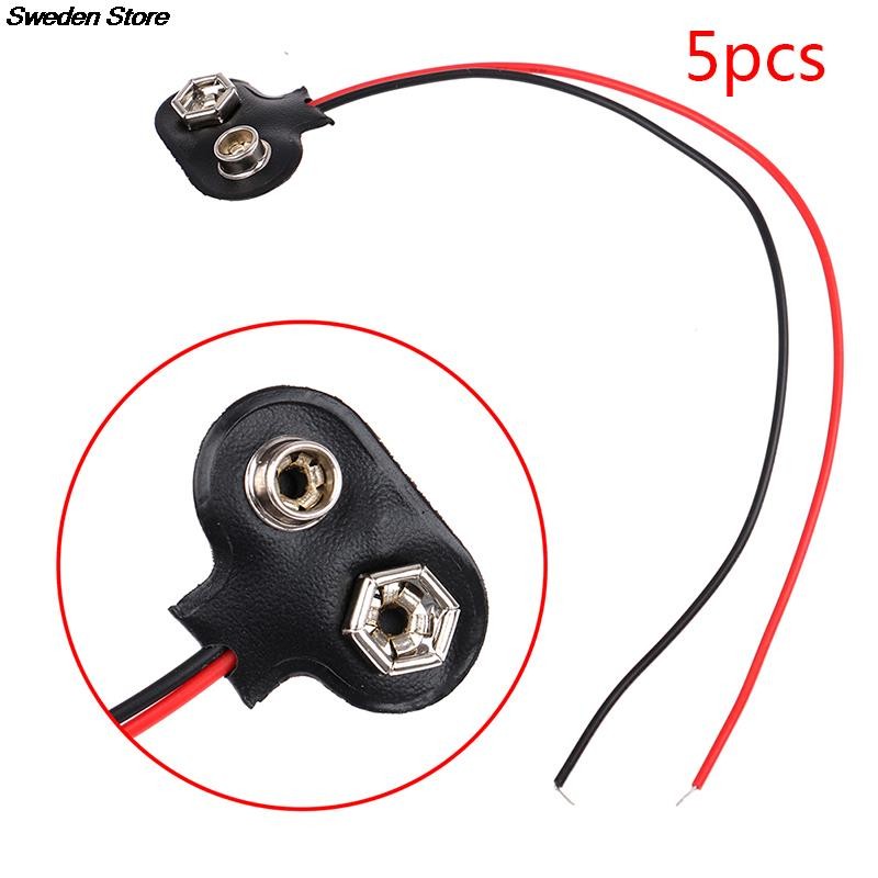 New 5pcs/lot 9V Battery Clips 15cm Black Red Connection Cable Connector Buckle