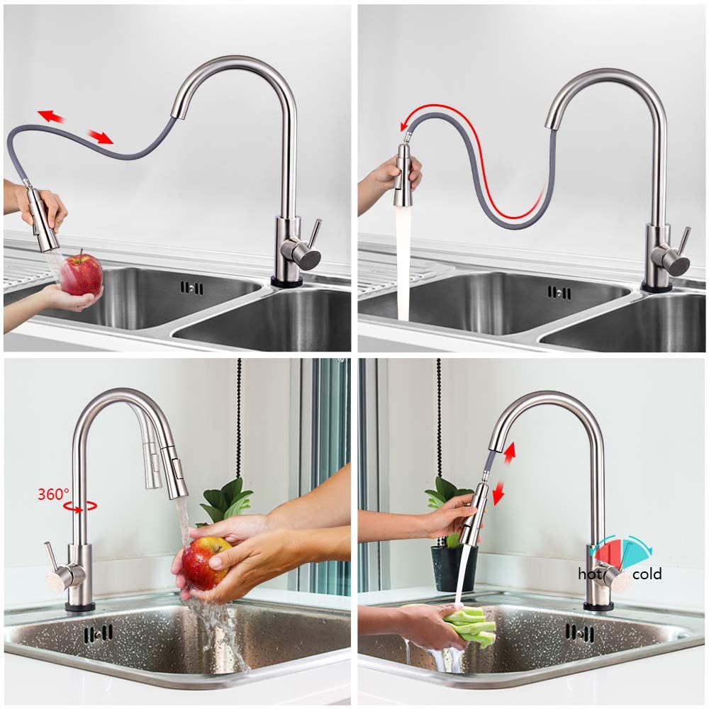 Brushed Nickel Touch Kitchen Faucets With Pull Down Sprayer Automatic Sensor Kitchen Mixer Tap Hot Cold Pull Out Touch Faucet