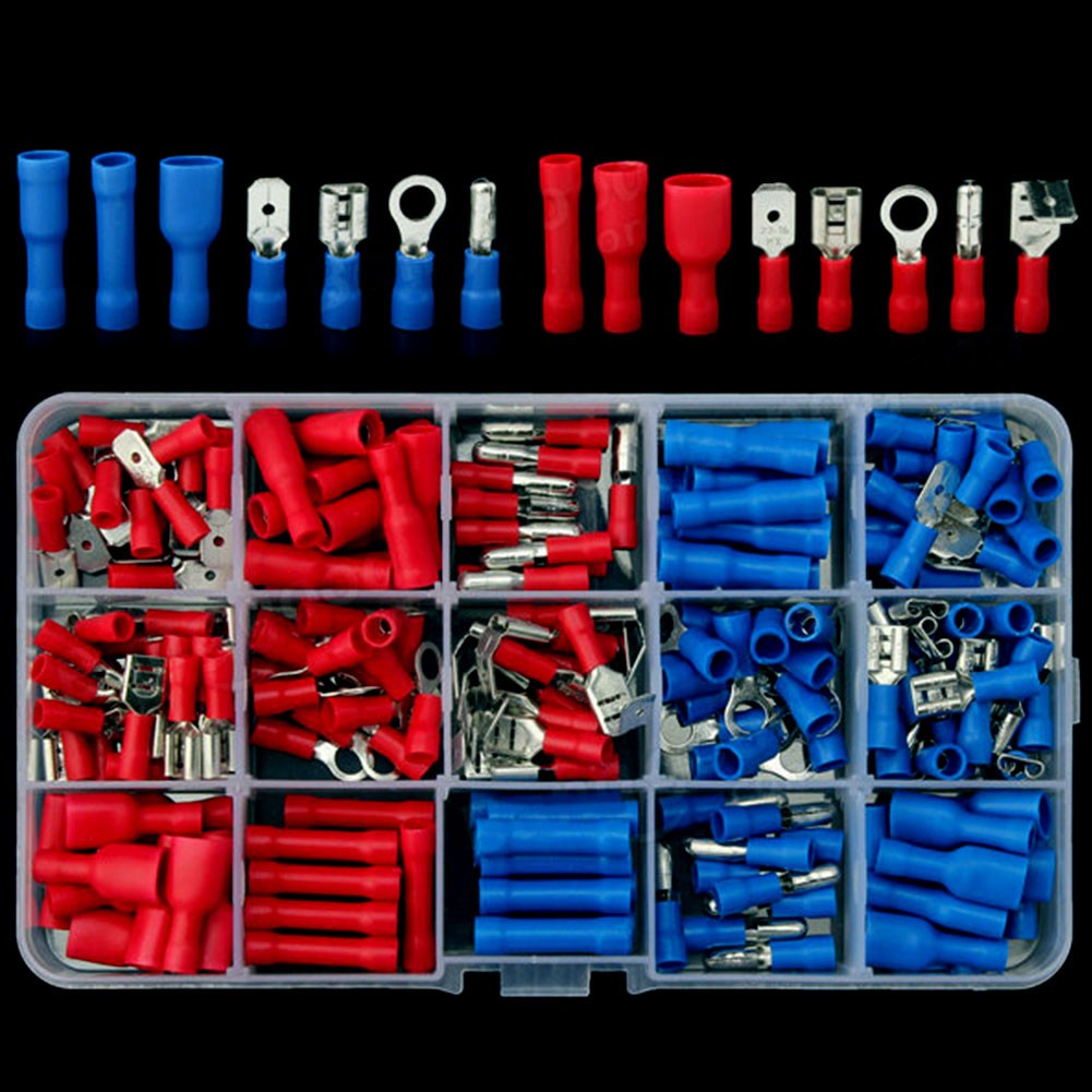 200pcs Durable Practical Tools Crimp With Case Metal Electrical Cold Pressing Assorted Insulated Wire Connector Kit