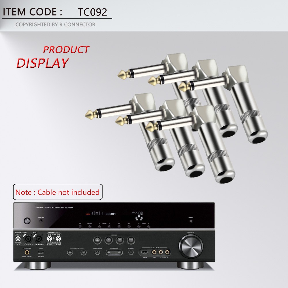 Metal Zinc Alloy 1/4'' Phone Jack Balance Audio Connector Right Angle 6.35mm/6.3/6.5mm Jack 3 Pole Stereo Speaker Plug 10pcs/lot