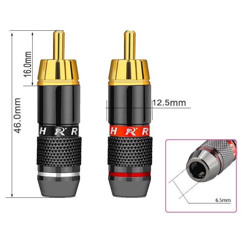 12pcs/lot RCA Plug Male Connector High Quality Gold Plated Soldering Plug Head Cable Wire Connector 6 Pairs Red + Black