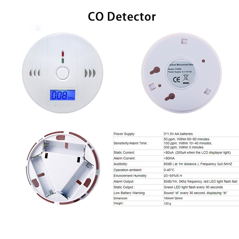 Battery Powered Smoke Carbon Carbon Monoxide Detector Combination Smoking Poster Alarm LED Digital Display Sound Alert Home Security Sensor