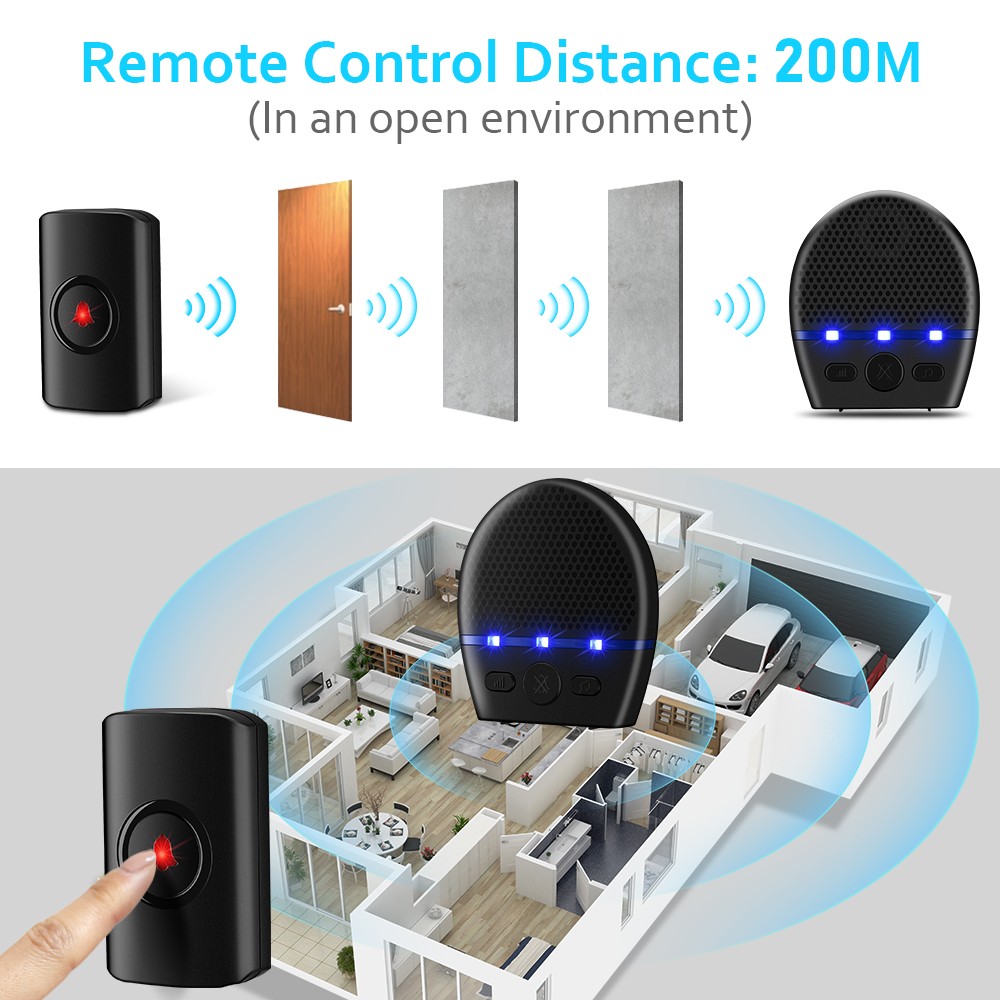 جرس باب لاسلكي مقاوم للماء WSDCAM 300 متر عن بعد فلاش LED إنذار الأمن في الهواء الطلق منزل ترحيب جرس المنزل الذكي جرس الباب الرنين