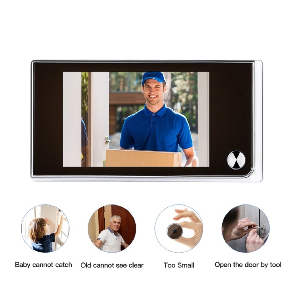 Awapow 3.5 Inch Video Doorbell 120 Degree Peephole Viewer Video Eye Doorbell Smart Home Outdoor Screen Visual Doorbell Camera