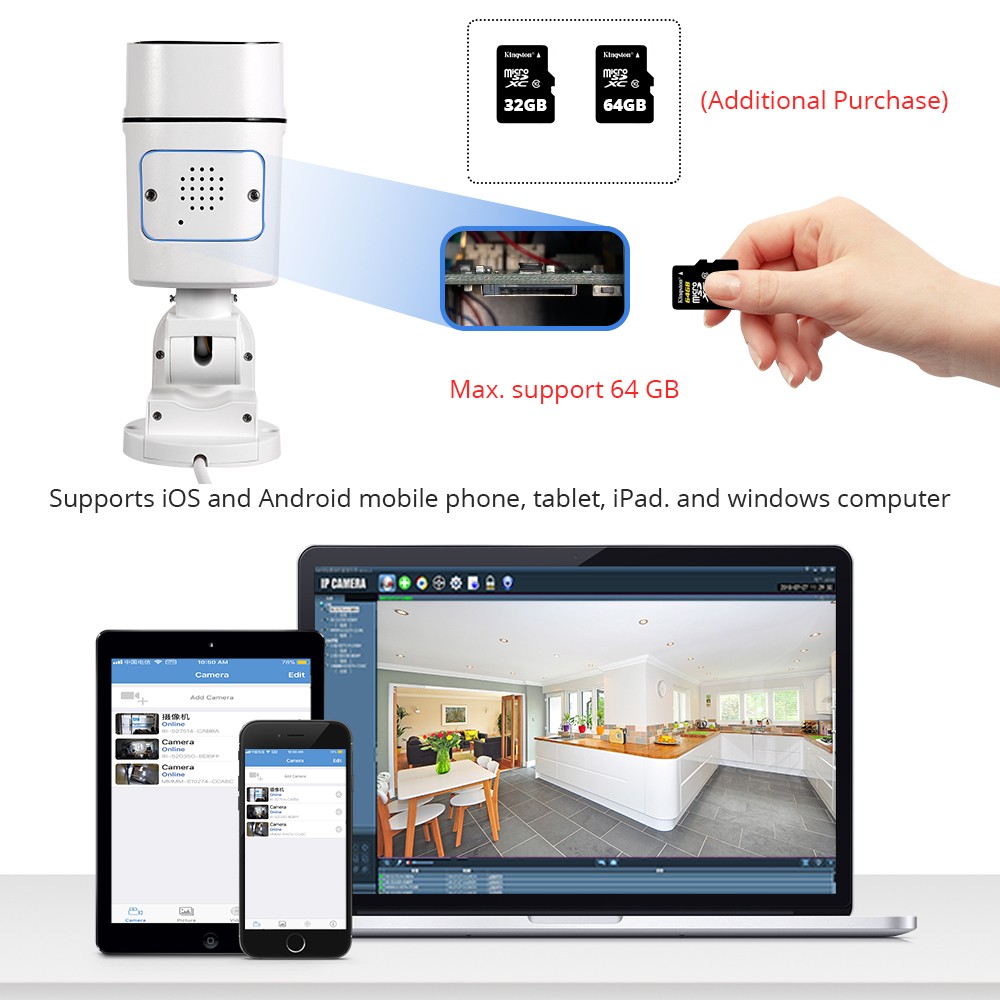 5MP WiFi Tilt IP Camera Outdoor Wi-Fi Wireless Video Surveillance Camera with Two-Way PTZ Audio1080P Camara CamHi