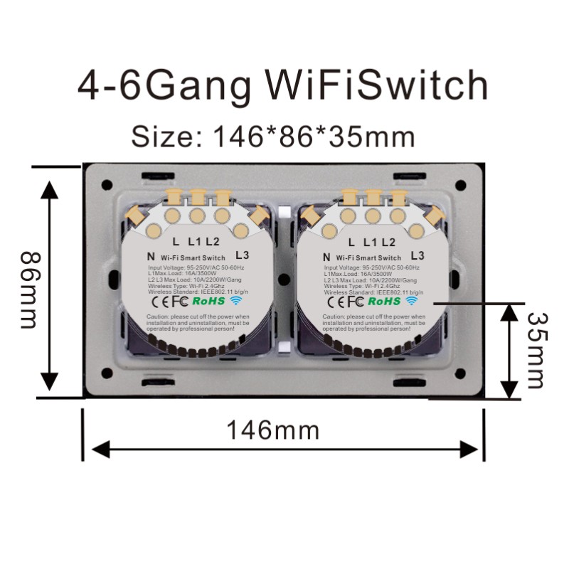 New ewelink wifi smart wireless switch 4-6 key touch switch APP remote control timing light switch compatible with Alexa Google