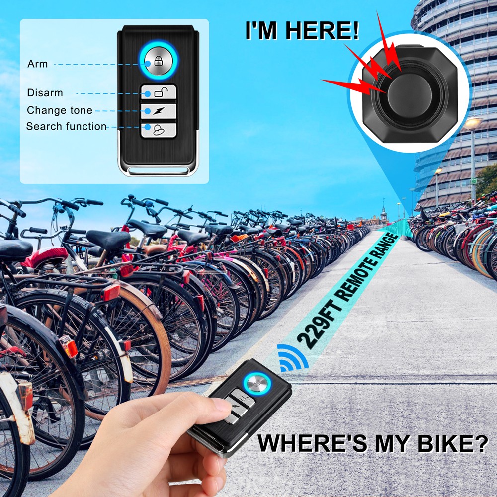 Elecpow Wireless Waterproof Bike Vibration Alarm USB Charging Remote Control Motorcycle Electric Bicycle Burglar Alarm Security