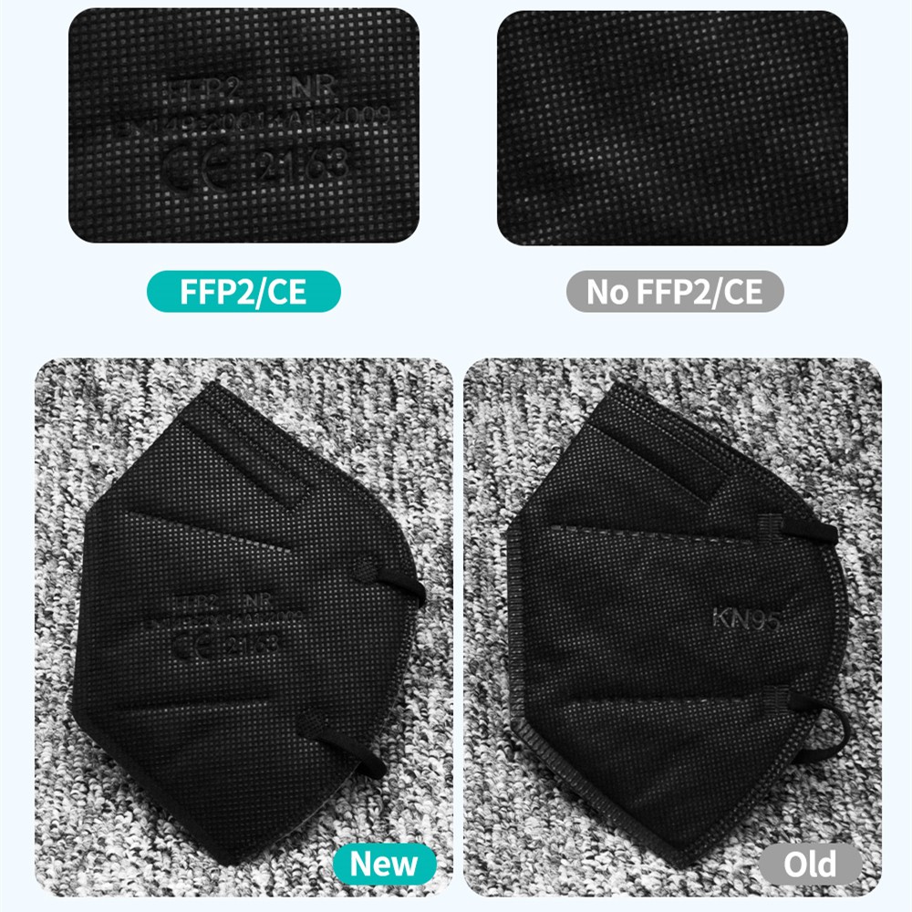 KN95 5 Layer FFP2 Mask Black Respirator Mask CE Approved FFP2, FPP2 FP2