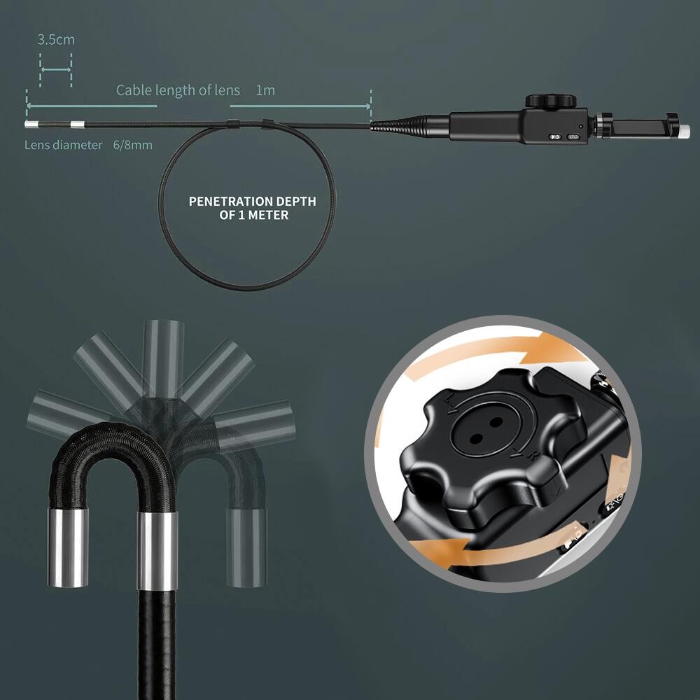 5.5mm/8.5mm 5.0MP 180 Degree Industrial Orientation Borescope Endoscope Automotive Inspection Camera with 6 LED for iPhone Android PC