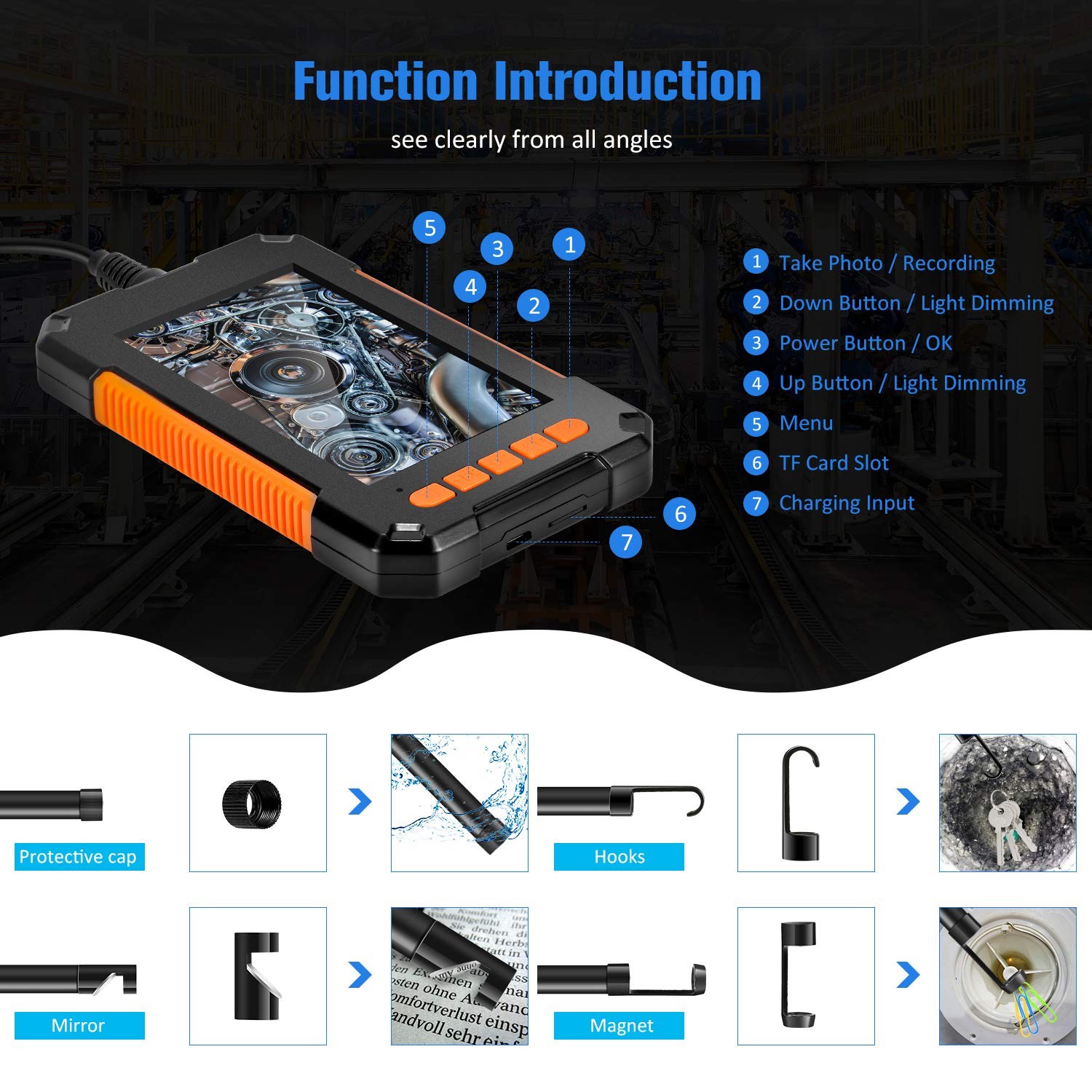 P40 Industrial Endoscope Dual Camera 1080P 4.3" IPS Screen IP68 Waterproof Snake Camera With 8 LED Lights 2600mAh Battery