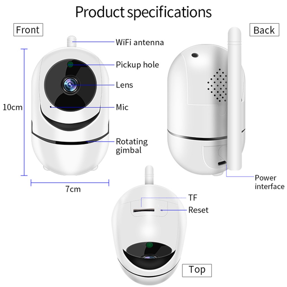 The smart camera to monitor the baby during sleep with Wi-Fi, high quality, with cloud storage, detects the movement and sounds of the child by sending messages to the phone, with infrared night vision, full glass lens, high-resolution sound and sound