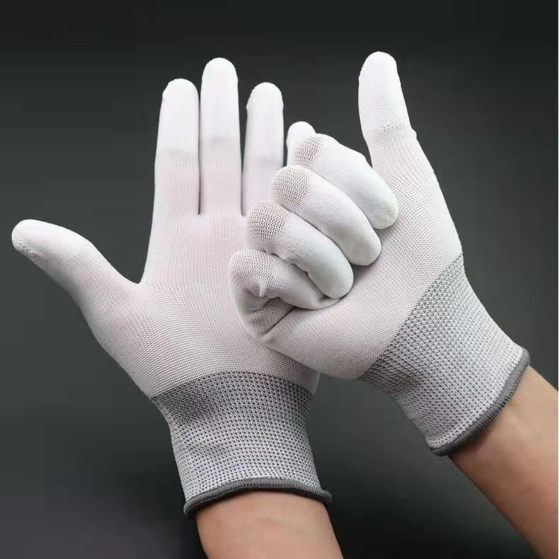12 Pairs Anti-Static Cotton Work Gloves Thin Wear-Resistant Professional Mesh Construction Gloves PU Coated Anti-Slip Construction Gloves Woodworking Household Ladies Black