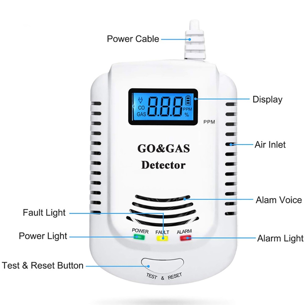 Standalone Carbon Monoxide Gas Detector Gas Detector Gas Alarm Sensor Methane Propane Gas Leak Detector EU Plug LCD Security