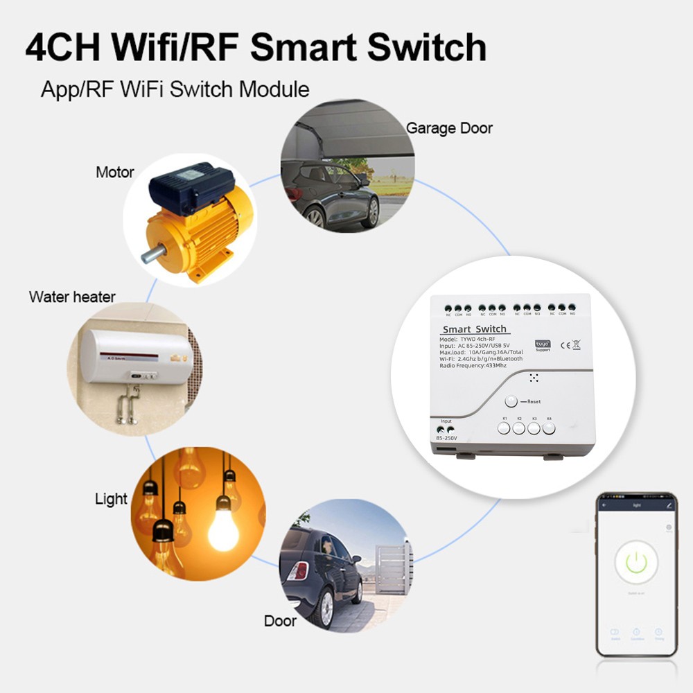 2022 جديد Tuya WiFi الذكية التبديل 220 فولت 4CH RF قاطع الدائرة التتابع ضوء تحكم المنزل الذكي مع أليكسا جوجل الرئيسية مفتاح سلسلة