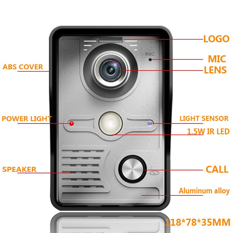 7 بوصة TFT LCD فيديو باب الهاتف البصرية فيديو إنترفون مكبر الصوت نظام اتصال داخلي رصد مقاوم للماء في الهواء الطلق كاميرا تعمل بالأشعة فوق الحمراء