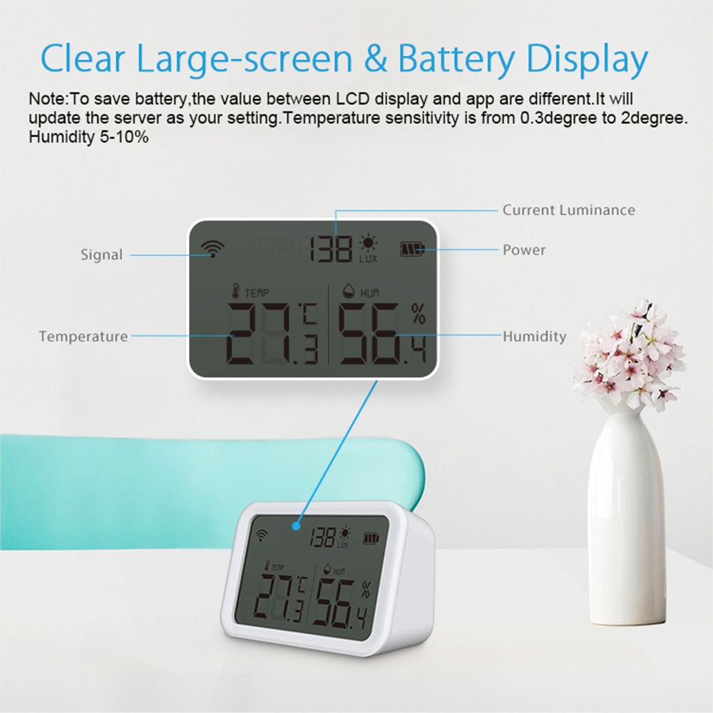 2022 Tuya WiFi ZigBee Temperature Humidity Sensor Lux Light Indoor Detector Hygrometer Thermometer with LCD Screen Work Tuya Hub