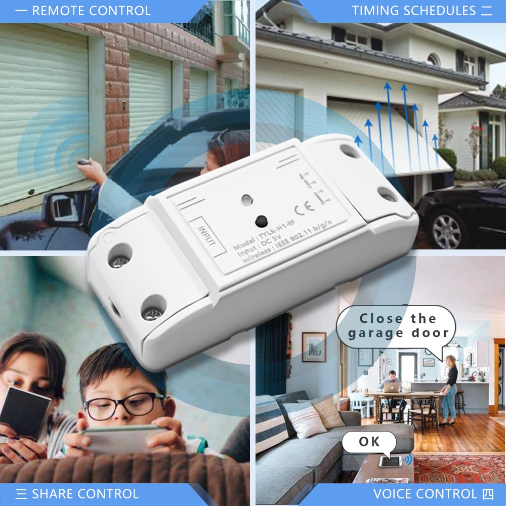 1pc WiFi RF Switch Wireless Sensor Garage Door Opener 433MHz Remote Control Switch Receiver Voice Control Alexa Voice Control