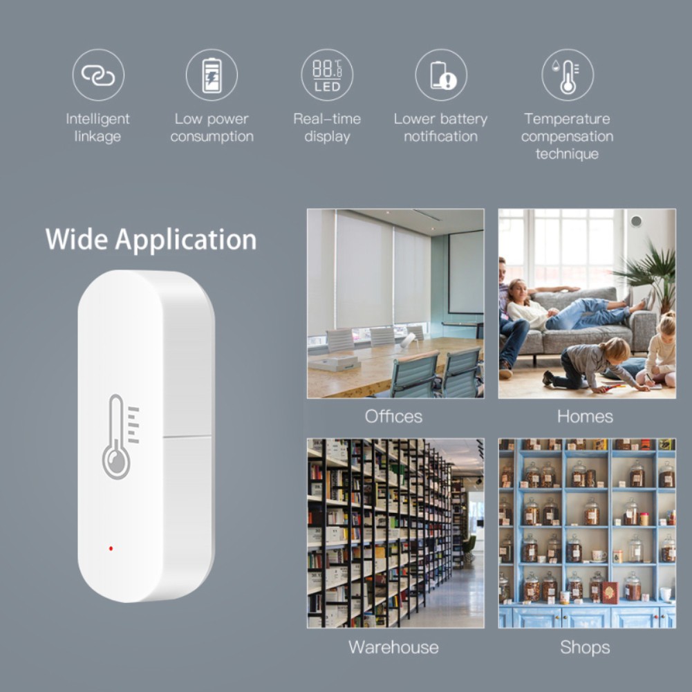 ZigBee Smart Temperature Humidity Sensor Battery Powered Tuya/Smartlife APP Remote Control Works with Alexa Google Assistant