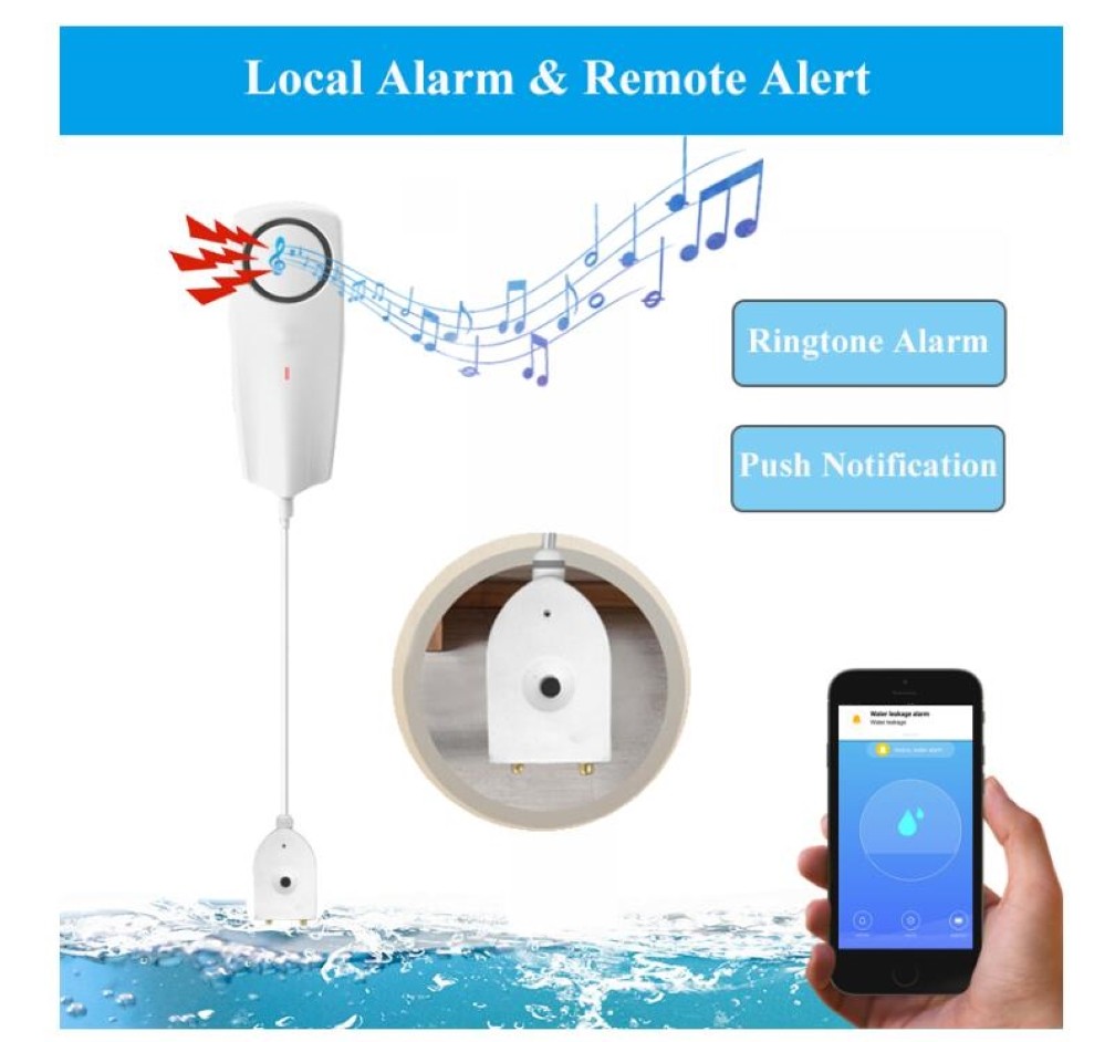 WiFi Wireless Liquid Leak Sensor Water Level Detector Leak Bypass Buzzer Tuya Smart Life APP Push Alarm