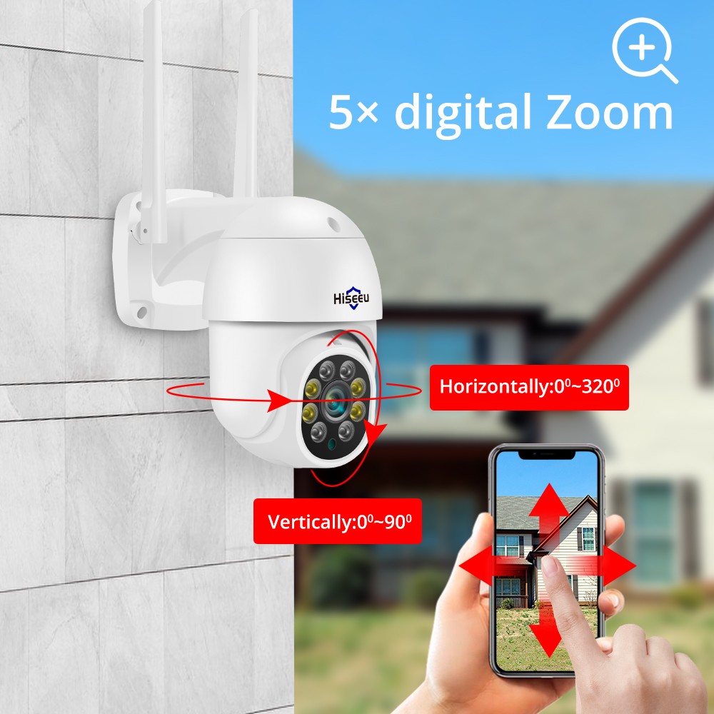 Hiseeu 2022 Wireless 3MP PTZ IP Dome Camera Outdoor WiFi Two Way Audio CCTV 2MP Camera Smart Video Surveillance 5MP