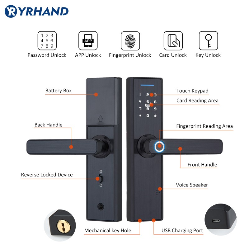 2022 Tuya Eight Language Fingerprint Lock, Security Smart Smart Lock With WiFi APP Password Unlock, Electronic Door Lock