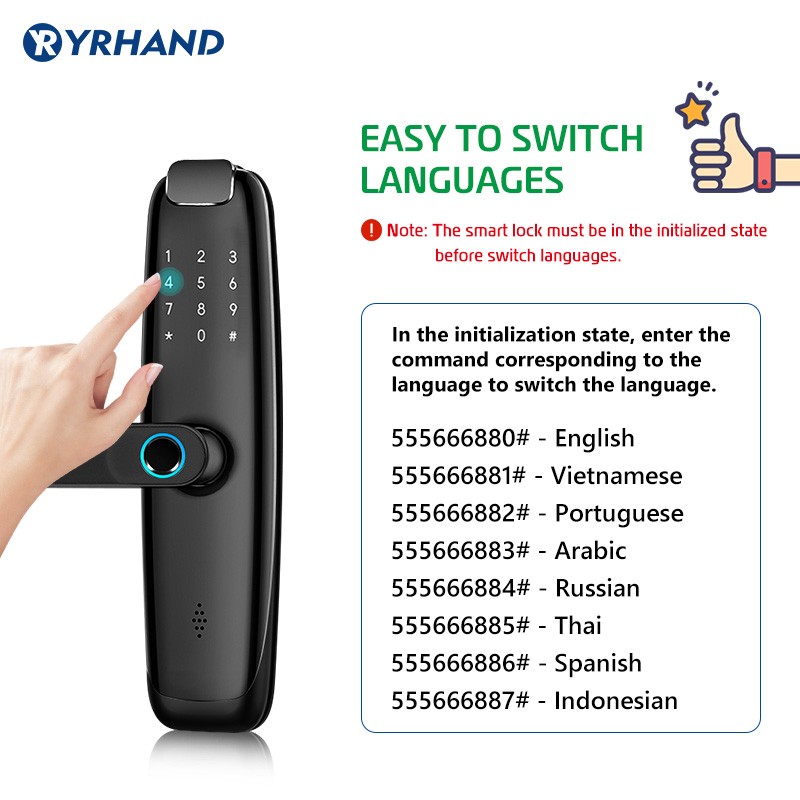 2022 YRHAND H2 Tuya wifi fingerprint fechadura eletronica password cerradura inteligente smart door lock