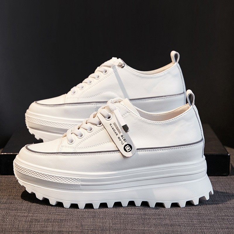 Fujin 5.5cm Genuine Leather Platform Chunky Wedge Shoes Sneaker White Casual Shoes Comfortable Breathable Spring Autumn Shoes