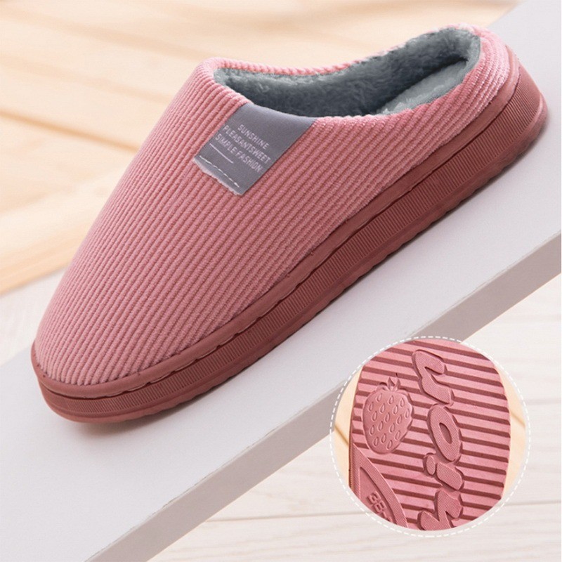 Men Slippers Solid Color Autumn And Winter Home Slippers For Men Warm Indoor Beadroom Slides Men Stripe Cotton Slippers