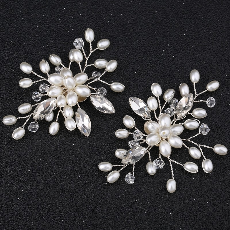 2pcs/pair Elegant Fashion Rhinestone Pearl Shoes Clips Female Flower Dress Hat Wedding Party High Heels Charm Ornaments