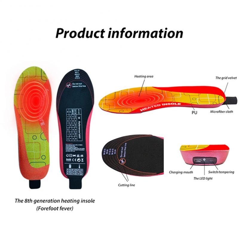 USB Heated Shoe Insoles Feet Warm Sock Heating Pad Electric Thermal Insoles Winter Insole Unisex Wireless Temperature Adjustment