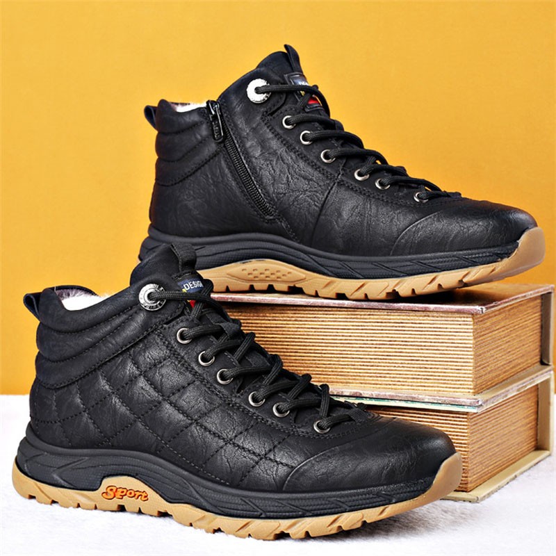 ZYYZYM Men Boots 2021 Winter Split Leather Lace Up Vintage Plush Keep Warm Ankle Snow Boots Mens Boots Botas Hombre