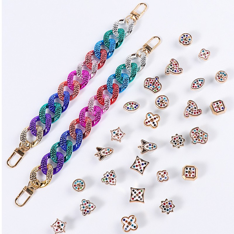 28pcs/lot Shoe Charms Designer Croc Charms Rhinestone Girl Gift Glow Clog Decaration Rainbow Metal Love Accessories Croc Jibz