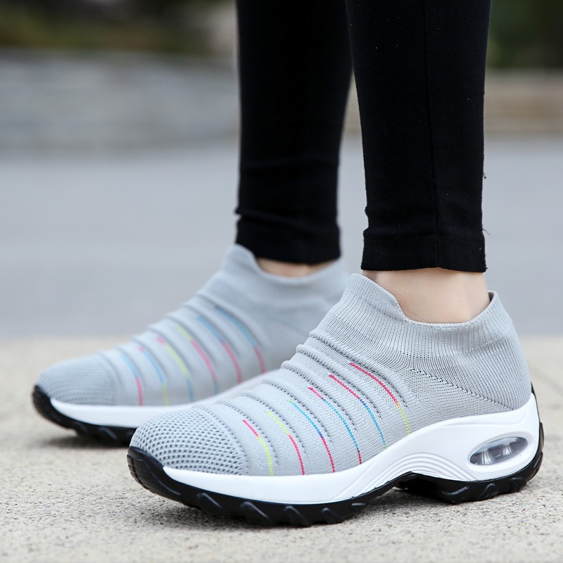 Women Casual Shoes Air Cuvulin Sock Sneakers Increase Walking Shoes Elasticity Slip On Shoes Mesh Breathable Non-slip