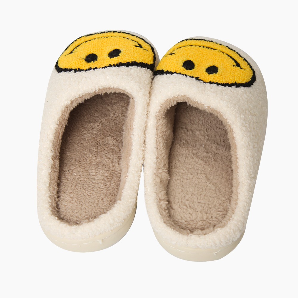 Smiley Face Slippers Winter Women Slippers Fluffy Plush Warm Soft Soled Cotton Shoes Indoor Home Non-slip Bedroom Flat Shoes