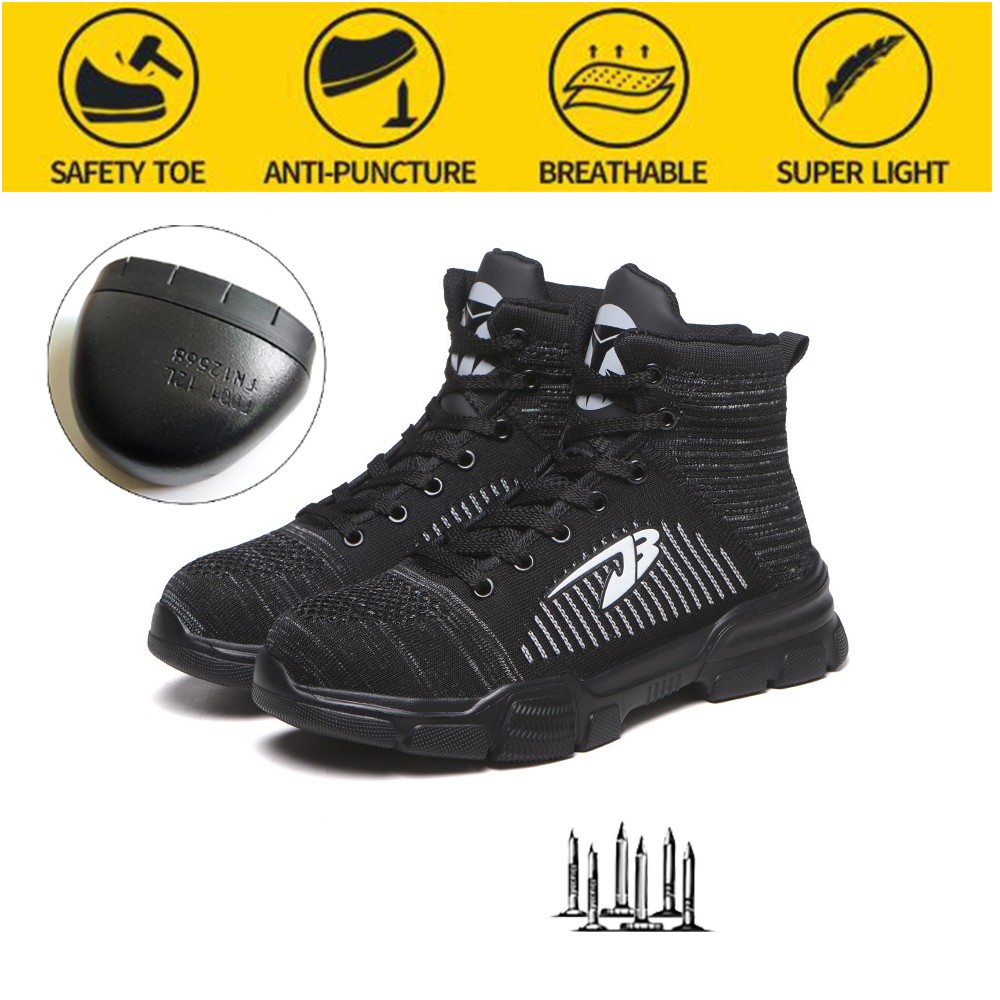 All Seasons Breathable Safety Shoes Steel Toe Cap Sneakers Large Size High Top Puncture-Proof Protective Work Shoes