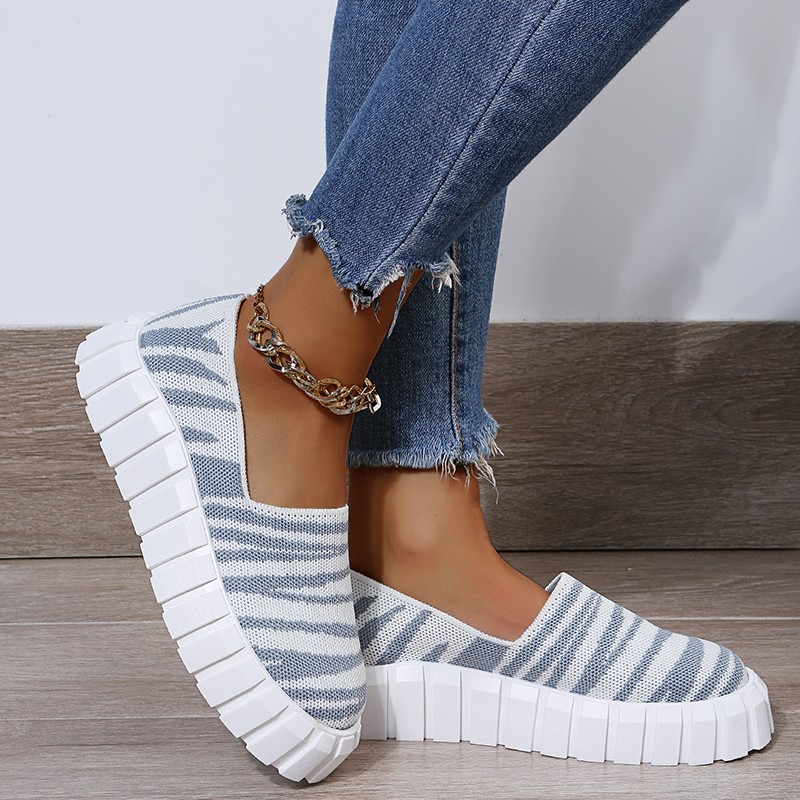 Rimocy Chunky Platform Knitting Flats Women Striped Slip-on Thick Sole Casual Shoes Woman Plus Size Spring Rome Walking Shoes