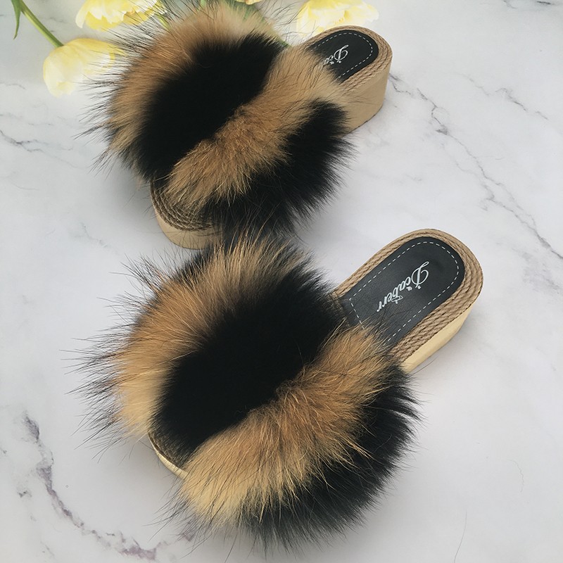 Luxury Woman Platform Shoes Women Wedges Slippers Female Fluffy Slippers Women's Sandals Heel Flip Flop Sandal Summer New 2022