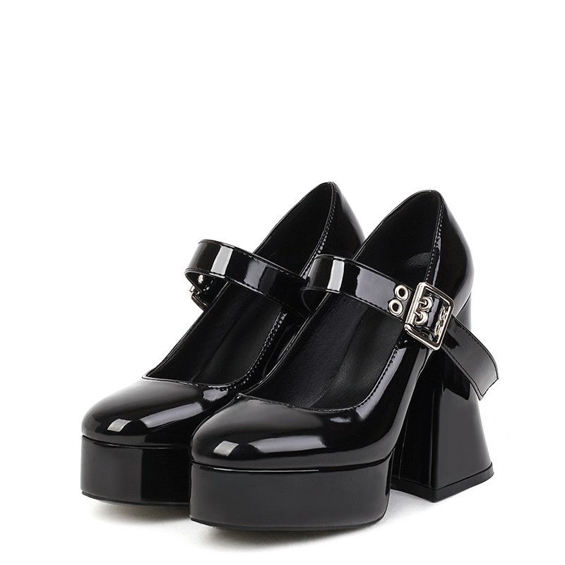 2022 spring new sexy women black high heels thick-soled fashion wedding shoes strap buckle waterproof platform party office