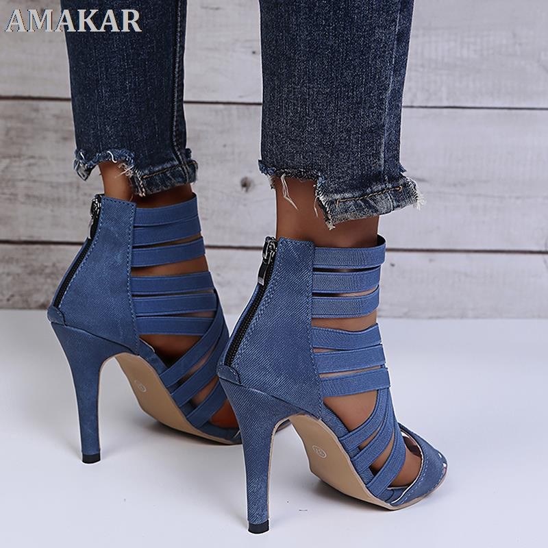 sexy ladies peep toe high heel shoes women sandals 2021 zipper high heels new fashion summer women pumps